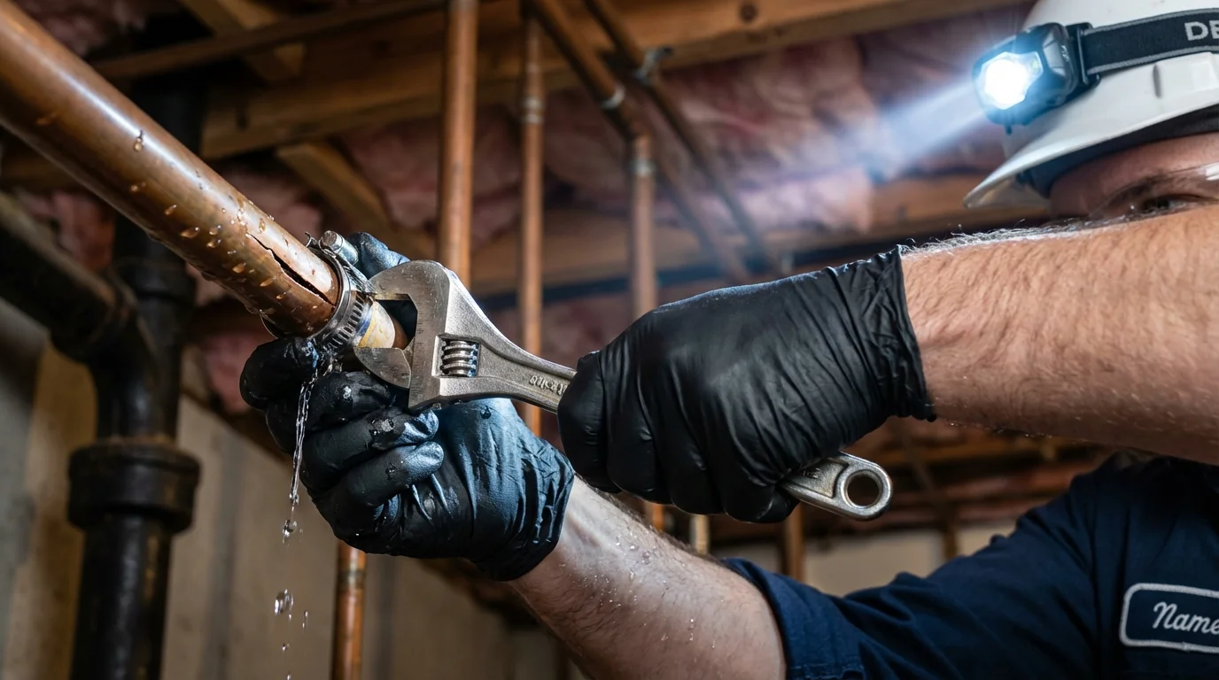 Emergency pipe clamp repair being performed by a Johns Plumbing LLC plumber in Wapato