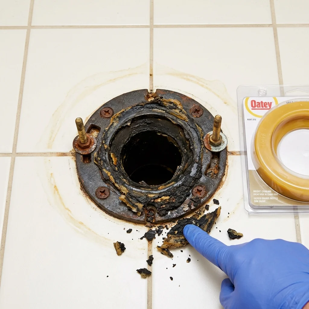 Failed wax ring showing water seepage at the base of a toilet in a Wapato, WA home